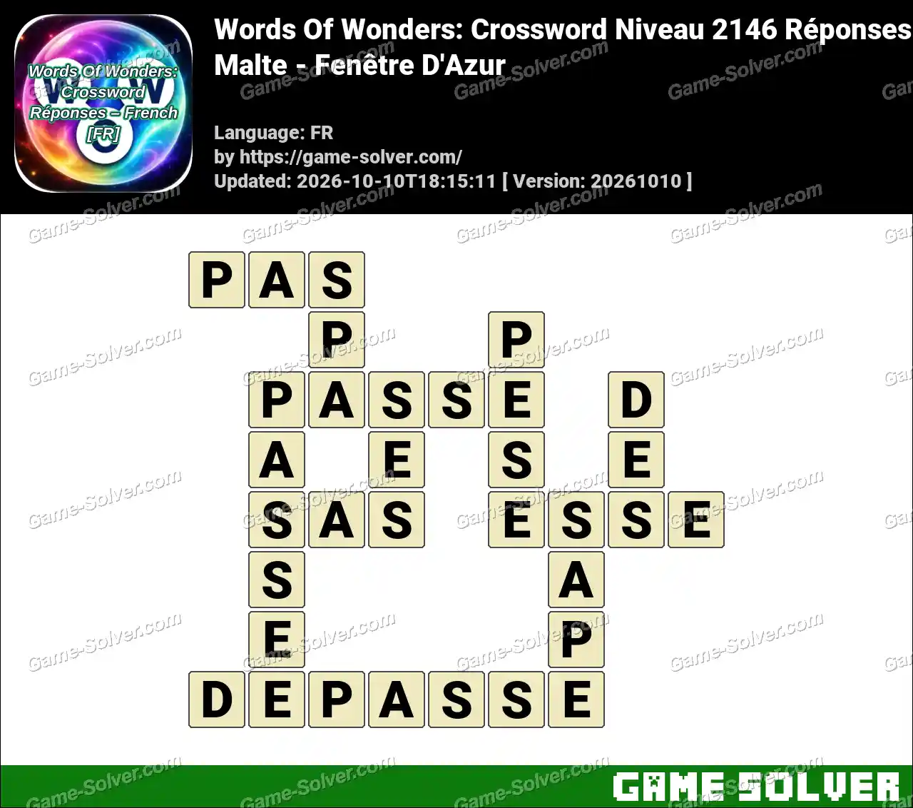 Words Of Wonders: Crossword Niveau 2146 Réponses – Malte – Fenêtre D’Azur